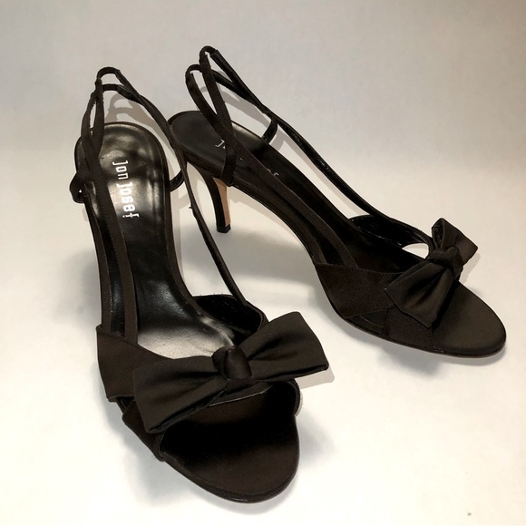 Jon Josef Brown Satin Slingback Pumps with Bow, size 10B. - Picture 1 of 12